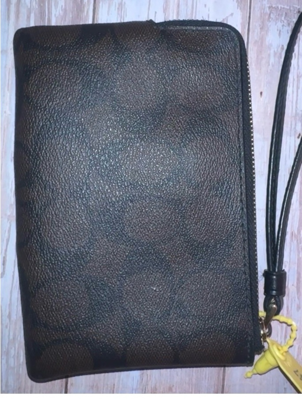Coach Black Leather Zip Wristlet with Gold Logo - Picture 2 of 2